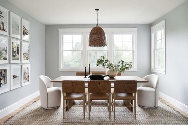 dining room with flat weave rug